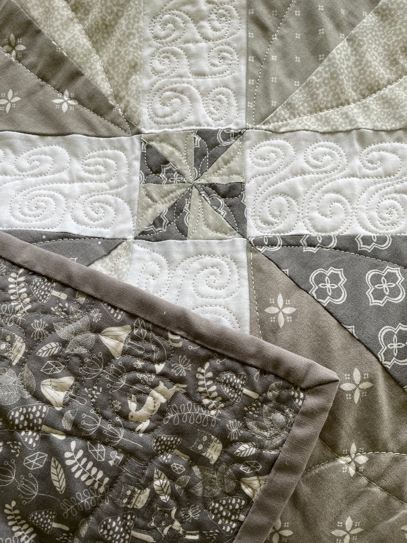 Lap Quilt, Grey Quilt, Handmade Quilt, 100% Cotton, Designer Quilt, Handmade in Wales, Grey and White Quilt, Cosy Quilt, Patchwork Quilt image 4