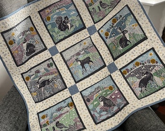 Lap Quilt, Countryside Animals Quilt, Handmade Quilt, Designer Quilt, Patchwork Quilt, Handmade Throw, 100% Cotton.