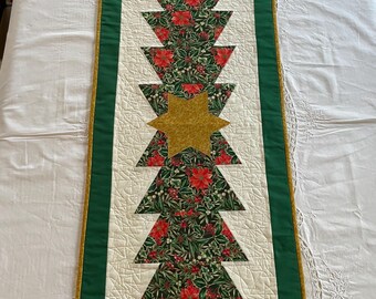 Handmade Christmas Tree Table Runner, Patchwork Quilted Cotton
