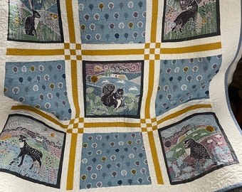 Lap Quilt, Countryside Animals Quilt, Handmade Quilt, Designer Quilt, Handmade in Wales, Cosy Quilt, Patchwork Quilt, Handmade Throw