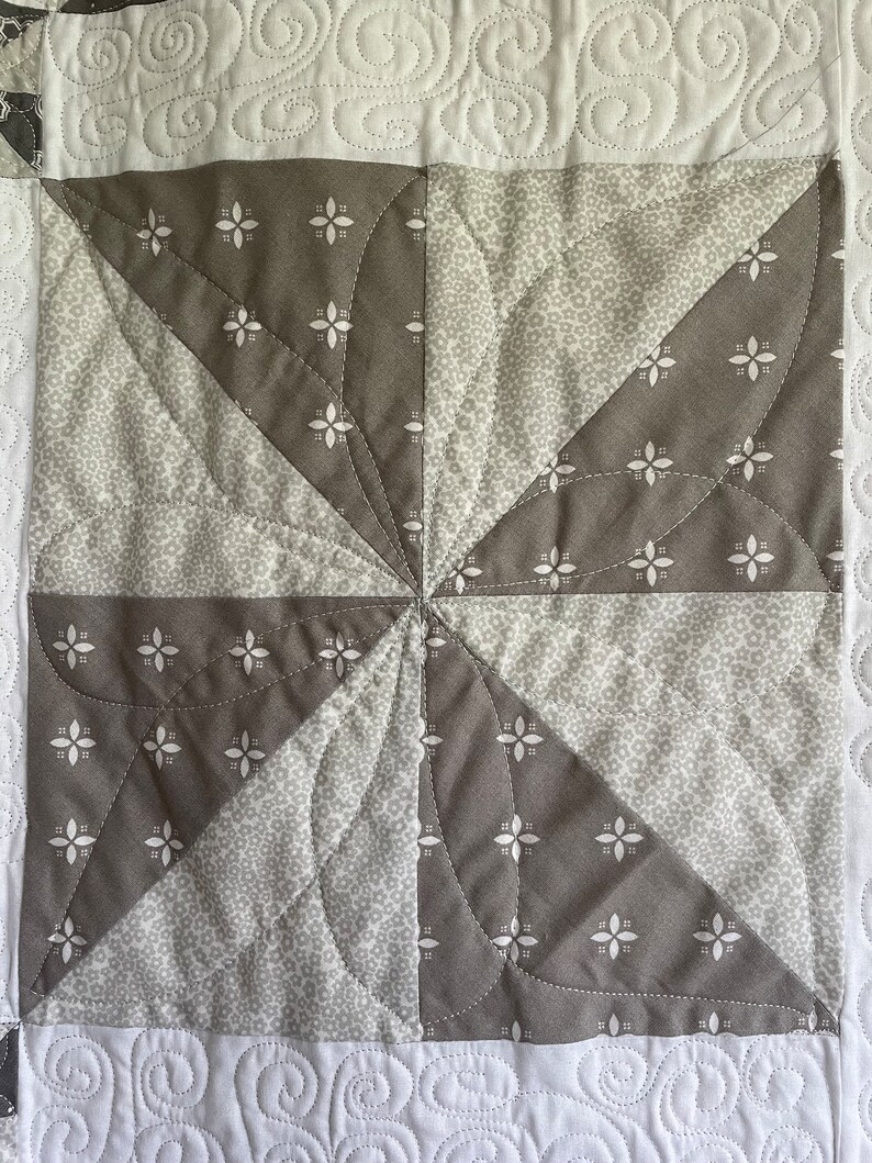 Lap Quilt, Grey Quilt, Handmade Quilt, 100% Cotton, Designer Quilt, Handmade in Wales, Grey and White Quilt, Cosy Quilt, Patchwork Quilt image 8