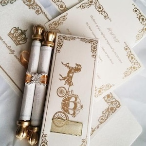 Cinderella Mini Scroll Uitnodiging Sample Kit - Royal Theme, Scroll Uitnodiging, Koninklijke Uitnodiging, Unieke Uitnodiging, Doop Uitnodiging