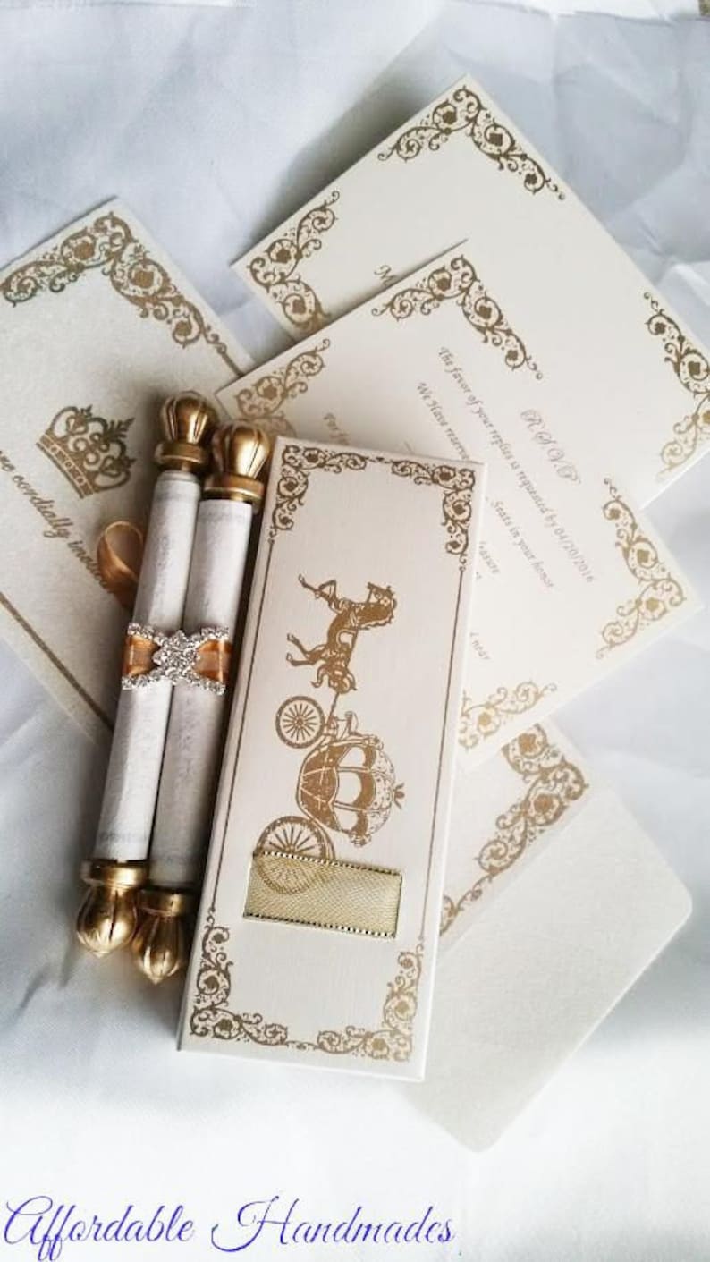 Cinderella Mini Scroll Invitation Sample Kit Royal Theme image 1 - luxury elegant wedding invitations