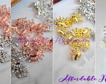 Crown Rhinestone Sliders, Crown Ribbon Sliders, Wedding DIY Brooch, Wedding Crown Buckles - 10 pcs