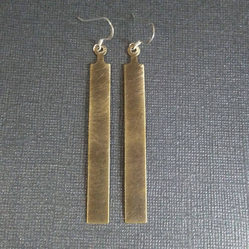 NOHO MODERN Long Gold Drop Earrings Brass Dangle Metal Minimalist Women Handmade Bar Surgical Steel Hooks Geometric Fun Jewelry image 2