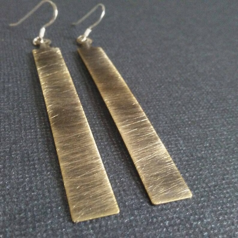 NOHO MODERN Long Gold Drop Earrings Brass Dangle Metal Minimalist Women Handmade Bar Surgical Steel Hooks Geometric Fun Jewelry image 3