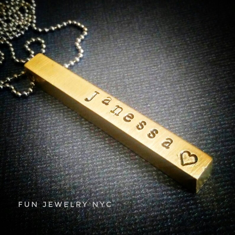 Gift for Boyfriend New Mother Unisex Mom Brass Hand Stamped Solid Men Simple Rectangle Square Girlfriend PERSONALIZED NECKLACE Sorority