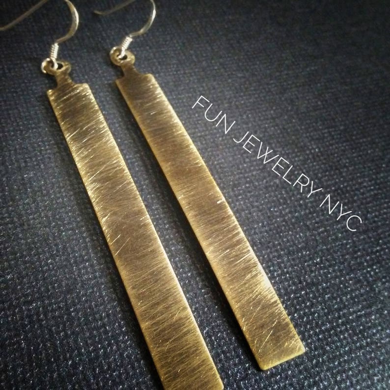 NOHO MODERN Long Gold Drop Earrings Brass Dangle Metal Minimalist Women Handmade Bar Surgical Steel Hooks Geometric Fun Jewelry image 1