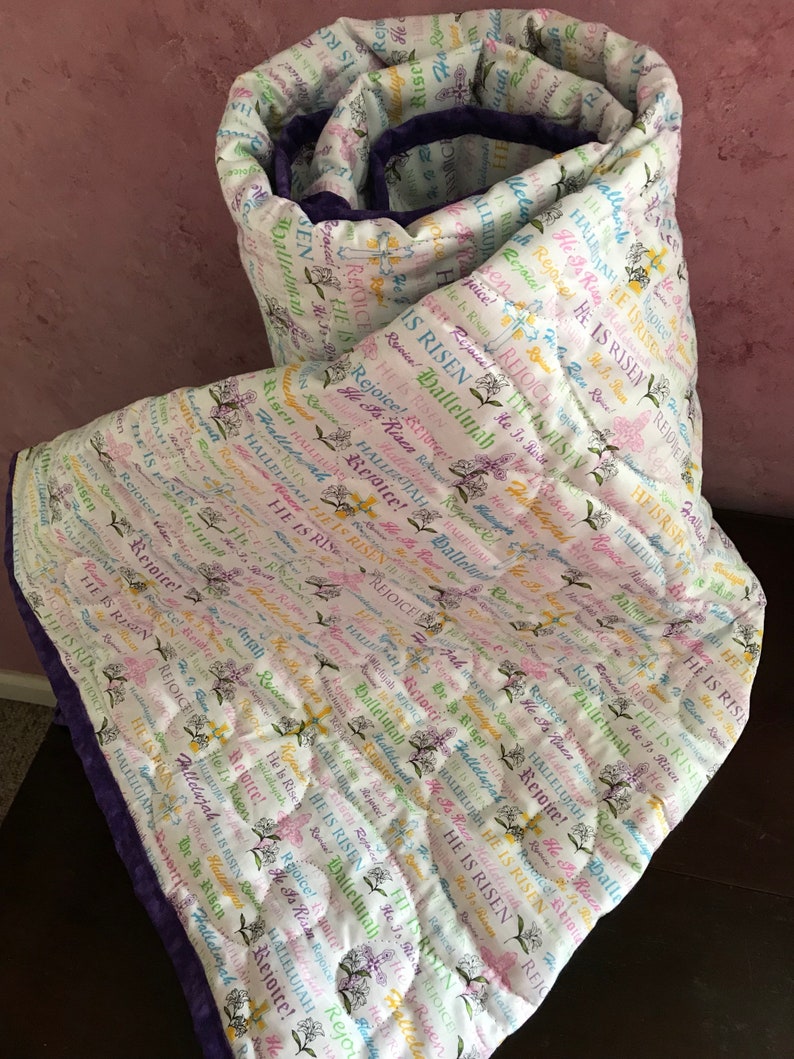 Religious Easter Scripture Quilted Throw Blanket Quilt Purple Etsy