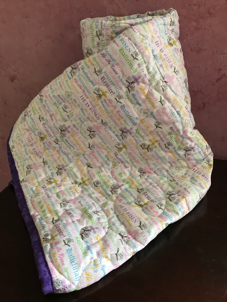 Religious Easter Scripture Quilted Throw Blanket Quilt Purple Etsy