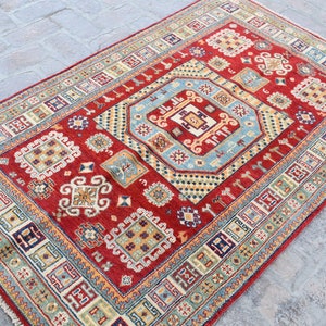 3&#39;9 x 6&#39;1 Feet, Stunning hand knotted afghan kazak area rug, 4x6 area rug, living room rug, bedroom rug, entryway rug, 4x6 kazak rug, rugs