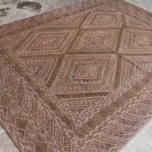 Brown Geometric Rug 7x9&#39;2 Afghan Hand Knotted Mushvani Tribal Area Rug, Vintage Turkmen Rug, Oriental High Pile Wool Rug, Kids Room Rug 7x9