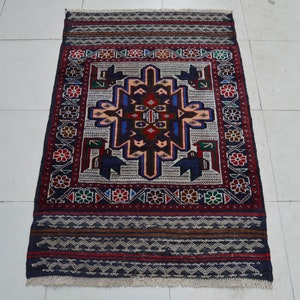 2&#39;9 x 4&#39;1 Feet, Stunning vintage afghan tribal baluchi wool area rug, small area rug, 3x5 area rug, small wool rug, small vintage rug, rugs