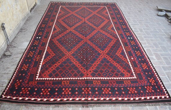 8'3 x 13'9 Feet, Stunning handmade vintage afghan tribal maimana area kilim rug, large kilim rug, 10x14 rug, large area rug, 10x14 area rug
