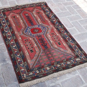 3&#39;1 x 4&#39;7 Feet, Gorgeous handmade vintage afghan baluch area rug, home decor rug, 100% wool rug, kitchen rug, 3x5 vintage rug, small rug 3x5