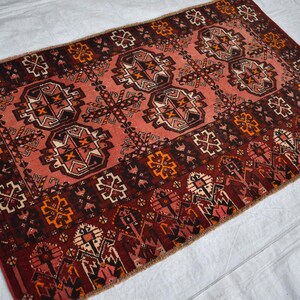 Turkmen Tekke Rug 3&#39;2x5&#39;8 Afghan Hand Knotted Geometric Vintage Area Rug, 100% Wool Rug, Tribal Turkmen Oriental Rug, Bedroom Office Rug 3x6