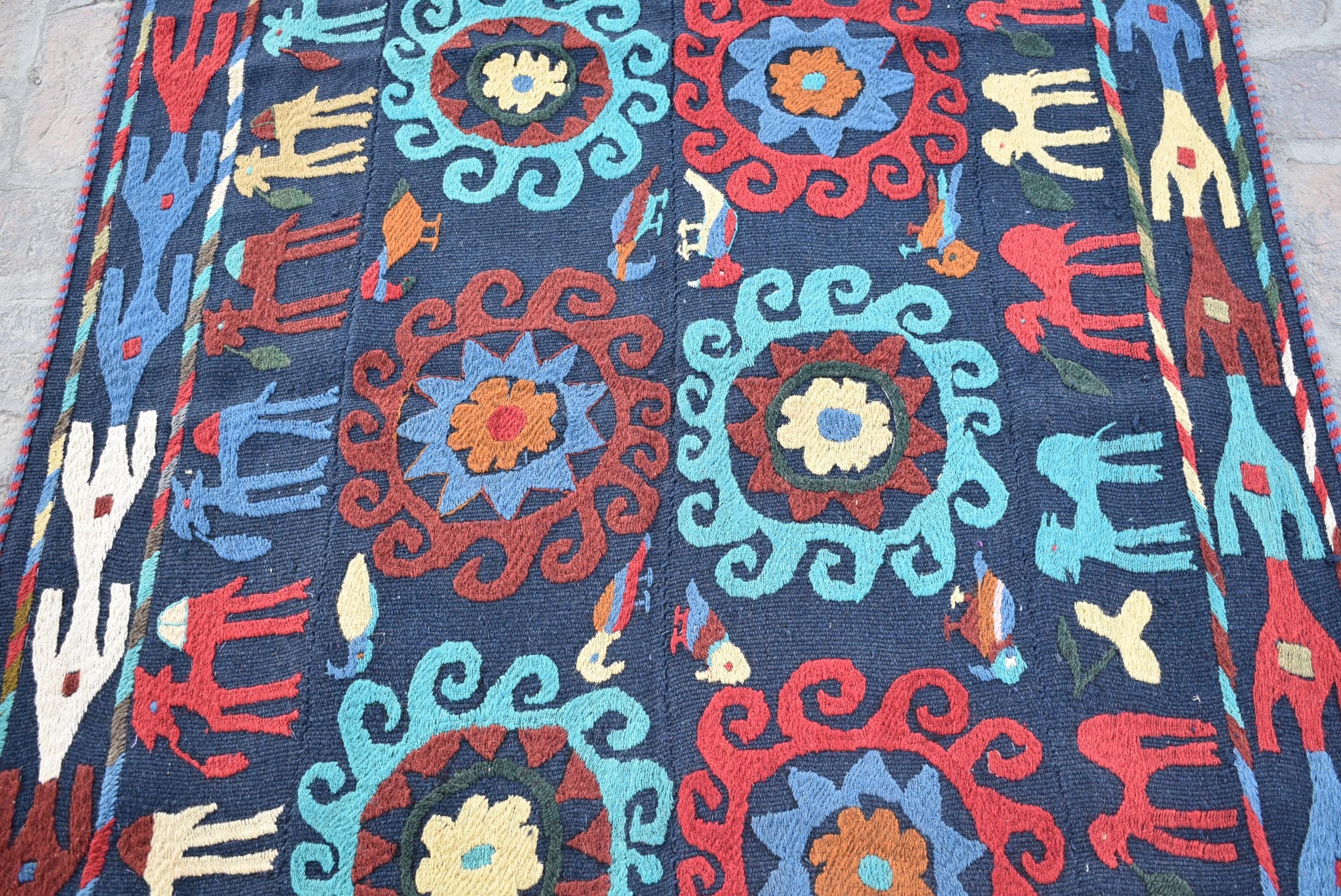 フラットウィーブ アフガン ピクトリアルラグ 4'1x5'6 ft トルクメン