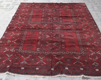 5'10 x 8'1 Feet, Beautiful hand knotted vintage afghan turkmen parda area rug, 5x8 area rug, 100% wool rug, hand knotted rug, home decor rug