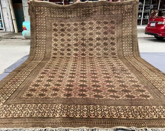 Large Terracotta Rug 10x13 ft Antique Afghan Turkmen Rug/ Bokhara Oriental Muted Rug/ Faded One of A Kind Rug/ Oversized Dining Table Carpet