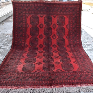 1960s Semi Antique Rug 6&#39;6x9&#39;9 Afghan Tribal Filpai Area Rug, Oriental Red Rug, Traditional Wool Rug, Living Room Rug, Dining Table Rug 7x10