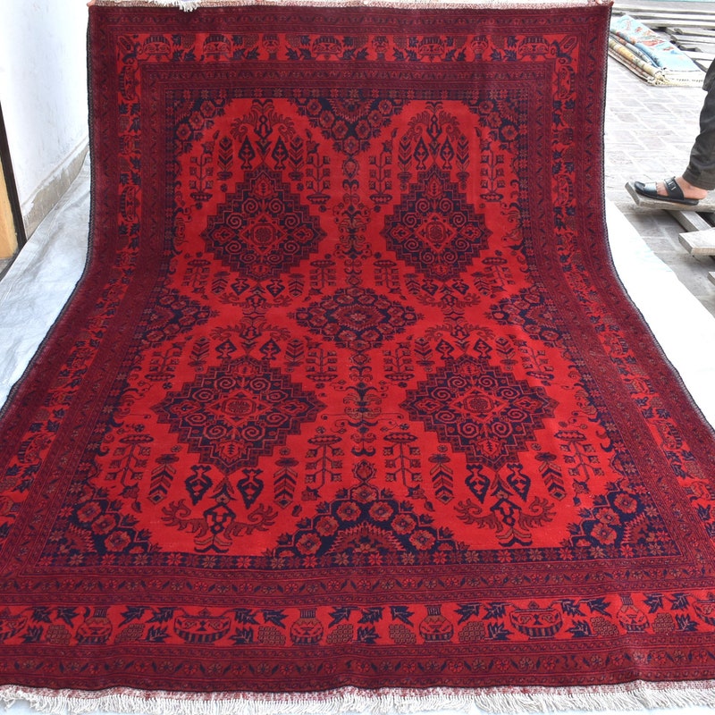 Hand-Knotted Afghani Mawri Wool Rug – 6’5″  x  9’4″