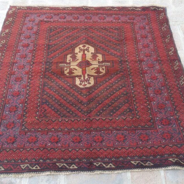 3'5 x 3'10 Feet, Stunning vintage tribal afghan mushvani wool square rug >>> LOWEST PRICE