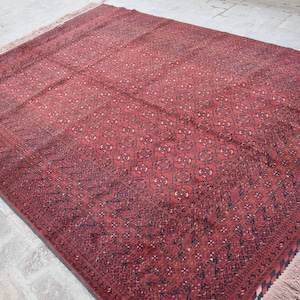 6'7 x 9'4 Feet, Gorgeous hand knotted vintage afghan turkmen bashiri area rug, 100% wool rug, kitchen rug, dining table rug, 6x9 vintage rug