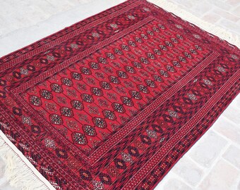 4'3 x 6 Feet, Beautiful handmade vintage afghan turkmen oriental area rug, 100% wool rug, home decor rug, kitchen rug, tribal area rug