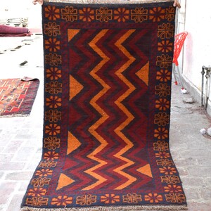 Afghan Vintage Baluchi Rug 3&#39;6x6&#39;3 Hand Knotted Tribal Rug/ Geometric Turkmen Rug/ Vegetable Dyes Rug/ Oriental Area Rug/ Home Decor Rug 4x6
