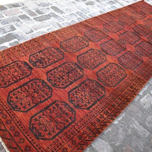 Ersari Runner Rug 4x12&#39;2 Afghan Vintage Oriental Rug, Tribal Turkmen Rug, Hallway Wide Rug, Corridor Long Runner, Entryway Office Runner Rug