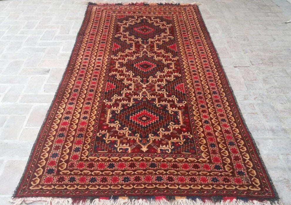Shindand Rug 4'7 X 10 Feet, Beautiful Best Vintage Afghan Tribal Baluchi Shindand ...