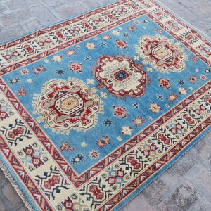 4&#39;1 x 5&#39;9 Feet, Stunning hand knotted afghan kazak area rug, 4x6 area rug, living room rug, entryway rug, bedroom rug, hand knotted rug
