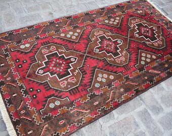 ウール製 幾何学模様ラグ トルケメン族　年代物 ウール製 幾何学模様ラグ トルケメン族 年代物