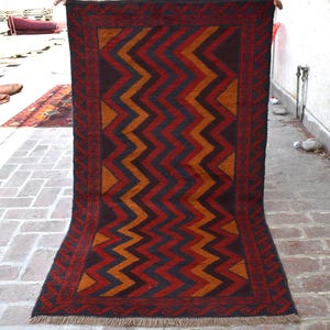 Afghan Baluchi Area Rug 3&#39;6x6&#39;3 Geometric Tribal Rug/ Hand Knotted Wool Rug/ Oriental Oushak Rug/ Vintage Turkmen Rug/ Kitchen Bedroom Rug