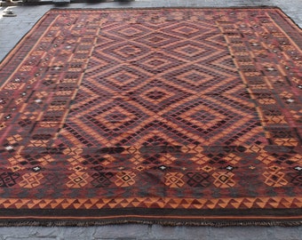 10'5 x 15'9 Feet, Gorgeous handmade vintage afghan maimana kilim rug, hand woven rug, large vintage rug, 100% wool rug, traditional rug