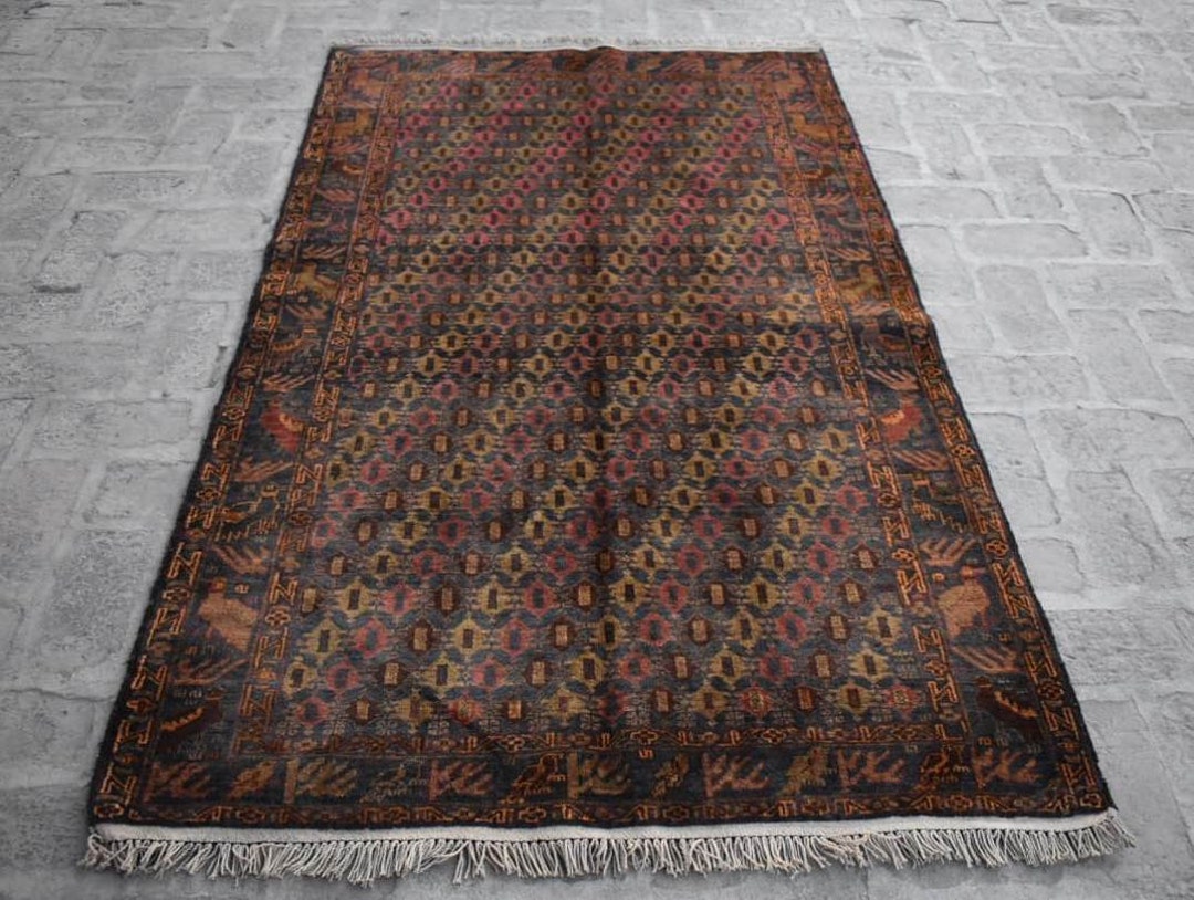 Shindand Rug 4 X 6'8 Feet, Stunning Vintage Afghan Best Baluchi Shindand Wool Tribal ...
