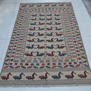 Hermosa alfombra kilim de lana con diseño tribal afgano vintage de sumak, de 4 x 6 pies, tejida a mano, para decoración del hogar, 4 x 6 pies