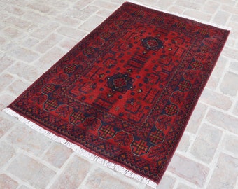 1,2 x 1,5 meter, vacker handknuten vintage afghansk turkmensk orientalisk matta, 100 % ullmatta, heminredningsmatta, köksmatta, tribalmatta