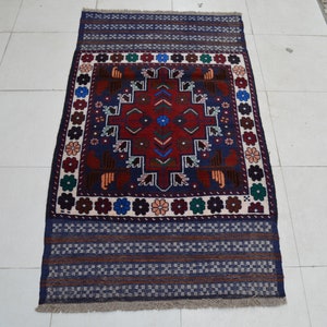 2&#39;9 x 4&#39;10 Feet, Stunning vintage afghan tribal baluchi wool area rug, small area rug, small vintage rug, small oushak rug, small wool rug