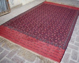 6'7 x 11'2 Feet, Collector's piece antique turkmenistan yamut area kilim rug, antique kilim rug, old area kilim rug, tribal kilim rug
