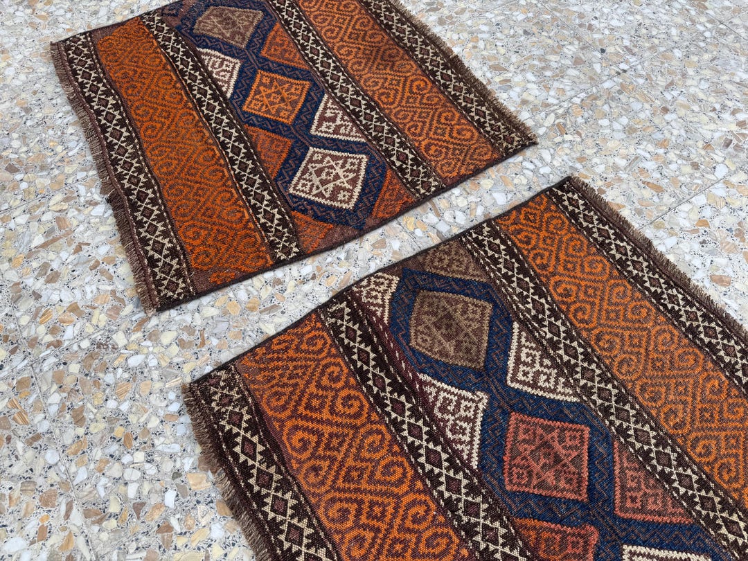 Handwoven Vintage Rug 3x3 Pair of Two Square Afghan Rugs/ Geometric ...
