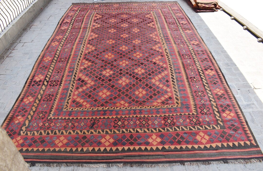 9'10 X 16 Feet, Stunning Handmade Vintage Afghan Maimana Area Kilim Rug ...