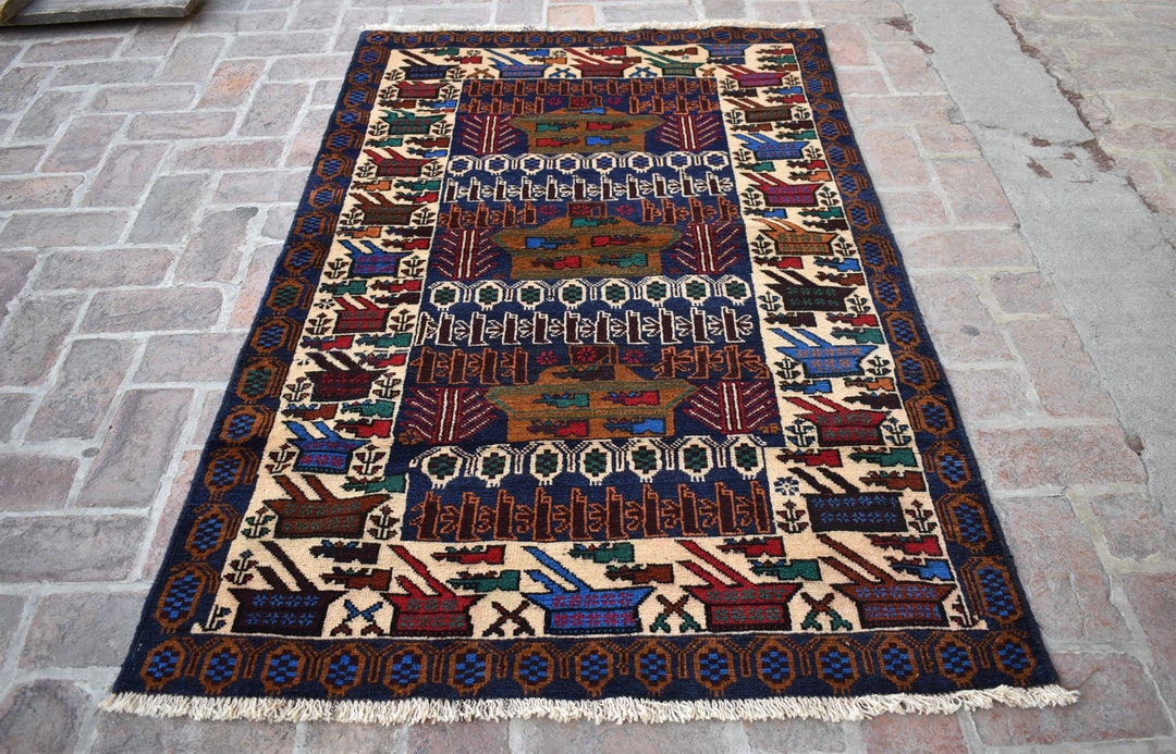 Shindand Rug 3'10 X 6'3 Feet, Beautiful Vintage Afghan Tribal Best Shindand War Wool ...