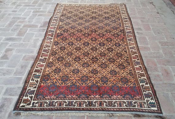 Afghan baluch taimani rug 4'4 x 7'3 Handmade vintage afghan tribal