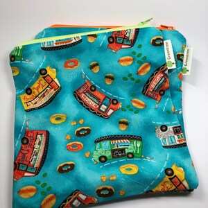 Reusable Food Safe Snack Bags - Reusable Sandwich Bags - Reusable Zipper Bag - Food Truck Print - ZERO WASTE!