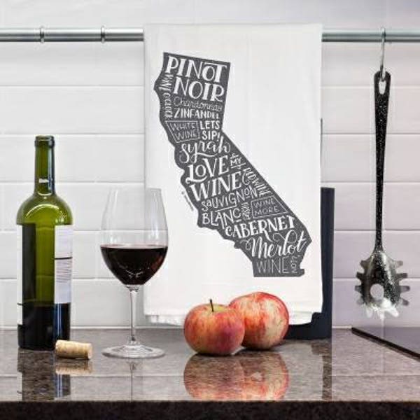 California Love My Wine Kitchen Towel - Gift for Wine Lovers - California Wine Gift - California Gift