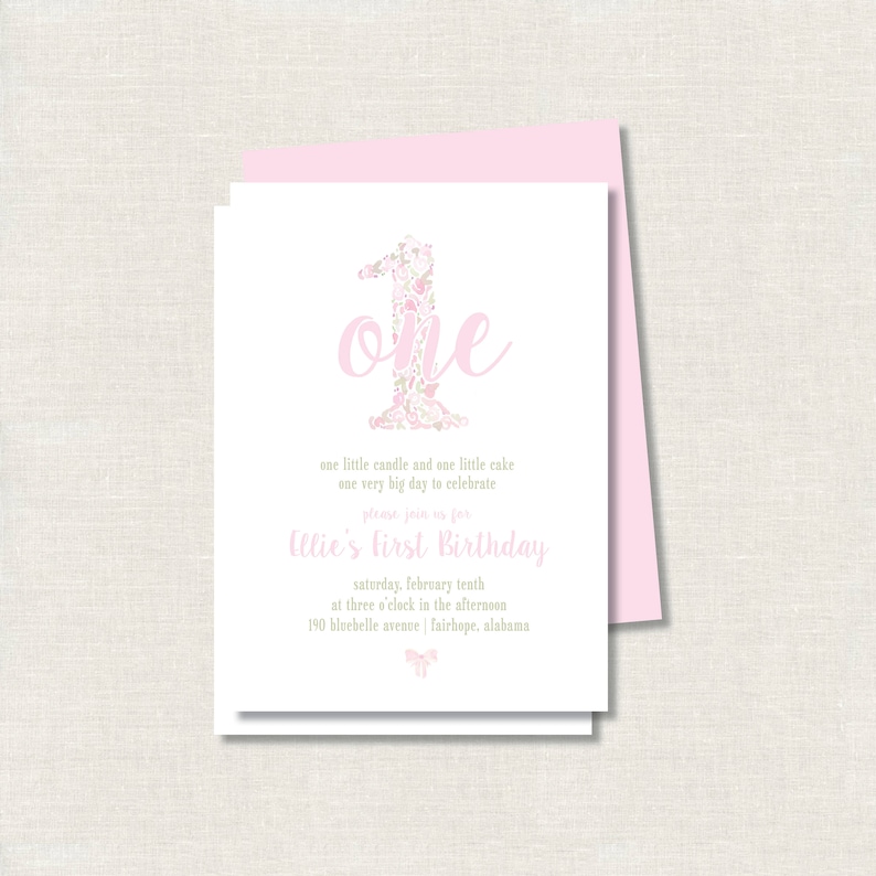 Watercolor Baby Girl/'s First Birthday Invitation