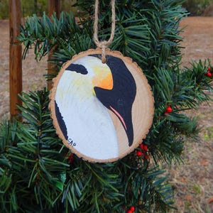 Penguin Hand painted wood slice ornament