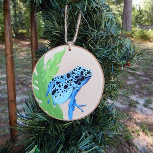 Dart frog hand painted wood slice ornament, frog art, frog decor