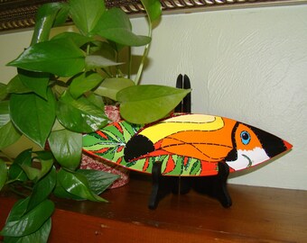 Toucan hand painted wood bowl, art, bird art, tropical, island, nature